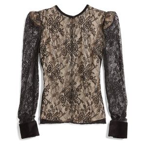 Express x Karla Welch Black Long Sleeve French Cuff Lace Top